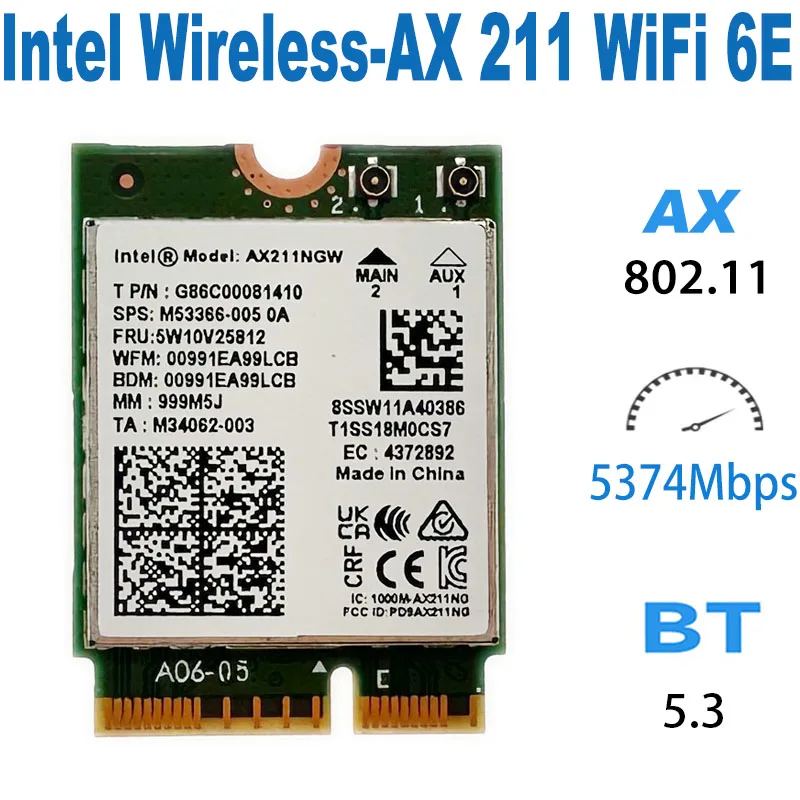Wi-Fi6E AX211 M.2 Key E CNVio2 Wi-Fi-карта двухдиапазонная 5374 Мбит/с беспроводная связь Bluetooth 5.2 2