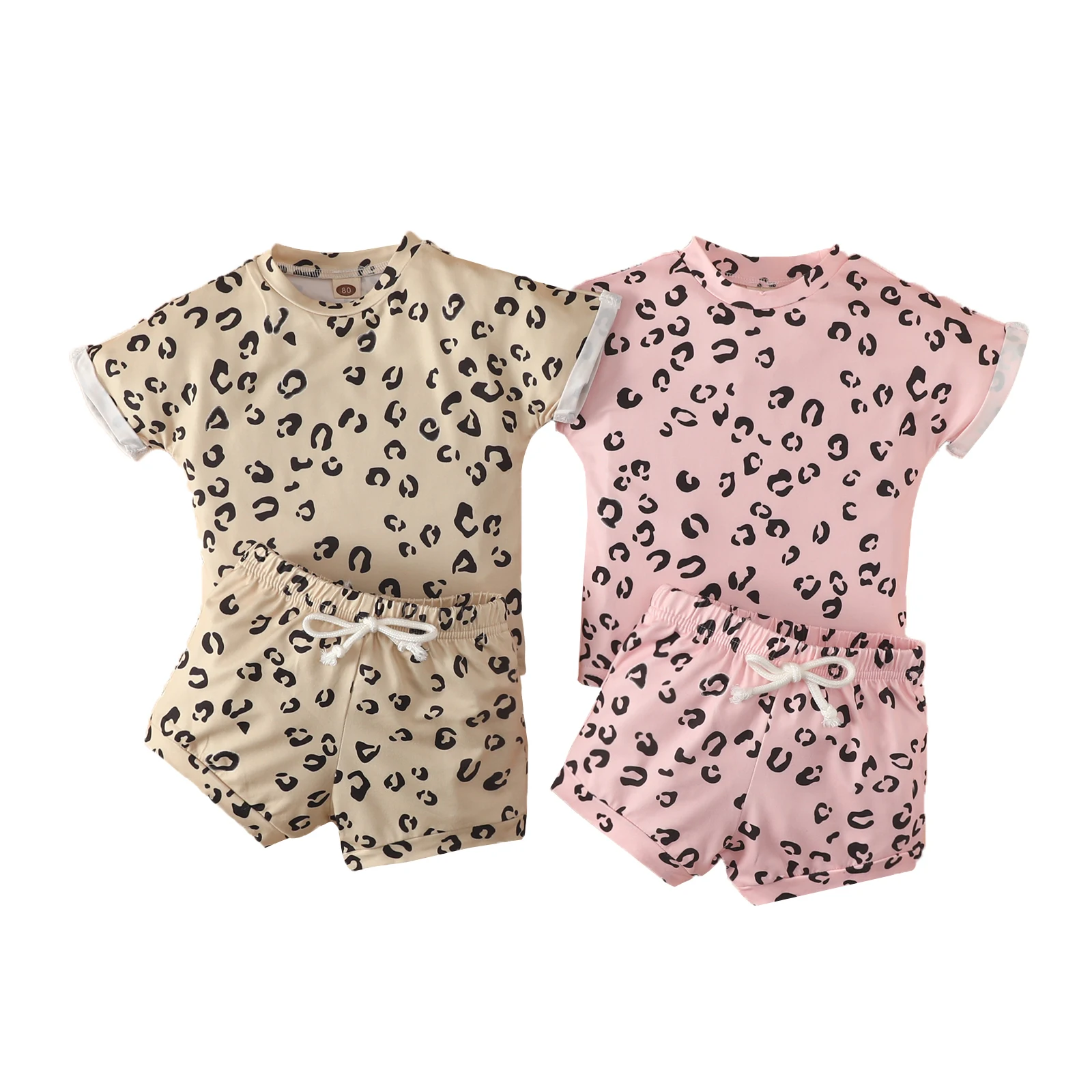 

Baby Girls Summer Shorts Suit Leopard Print Short Sleeve Crew Neck Tops Elastic Waist Shorts Casual Clothes Set 1-5Years