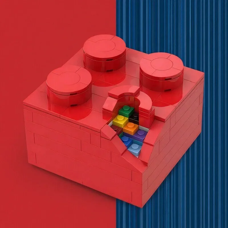 Фото Креативная забавная серия 2x2, красные кирпичи, строительный блок MOC, модель поврежденного кирпича, детская головоломка, сборные игрушки, подарок на день рождения, орнамент №1