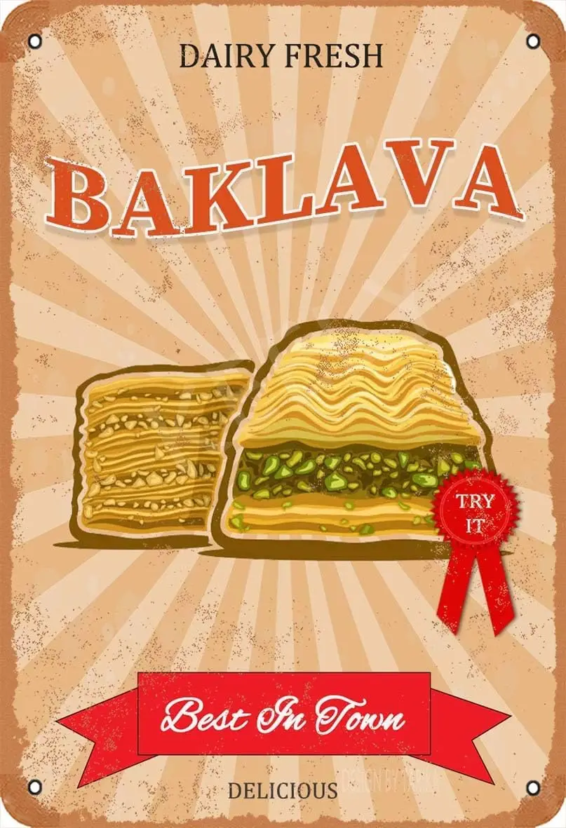 Металлическая винтажная Оловянная вывеска в виде баклавы для быстрого питания