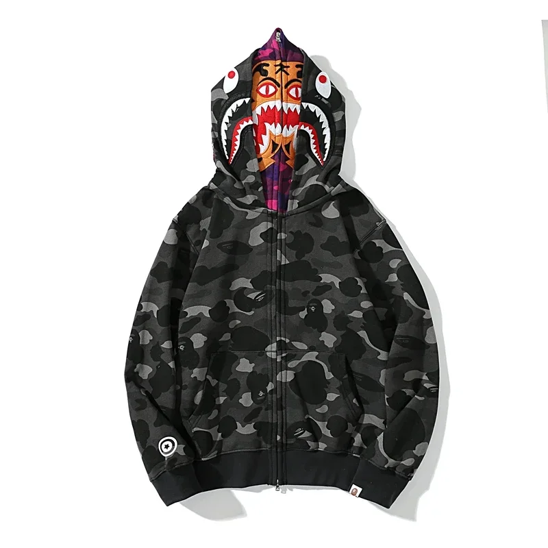 

2023 New Double Hooded Hoodie100% Cotton Couple Wear Hoodie Shark Jacket Street Men's Jacket