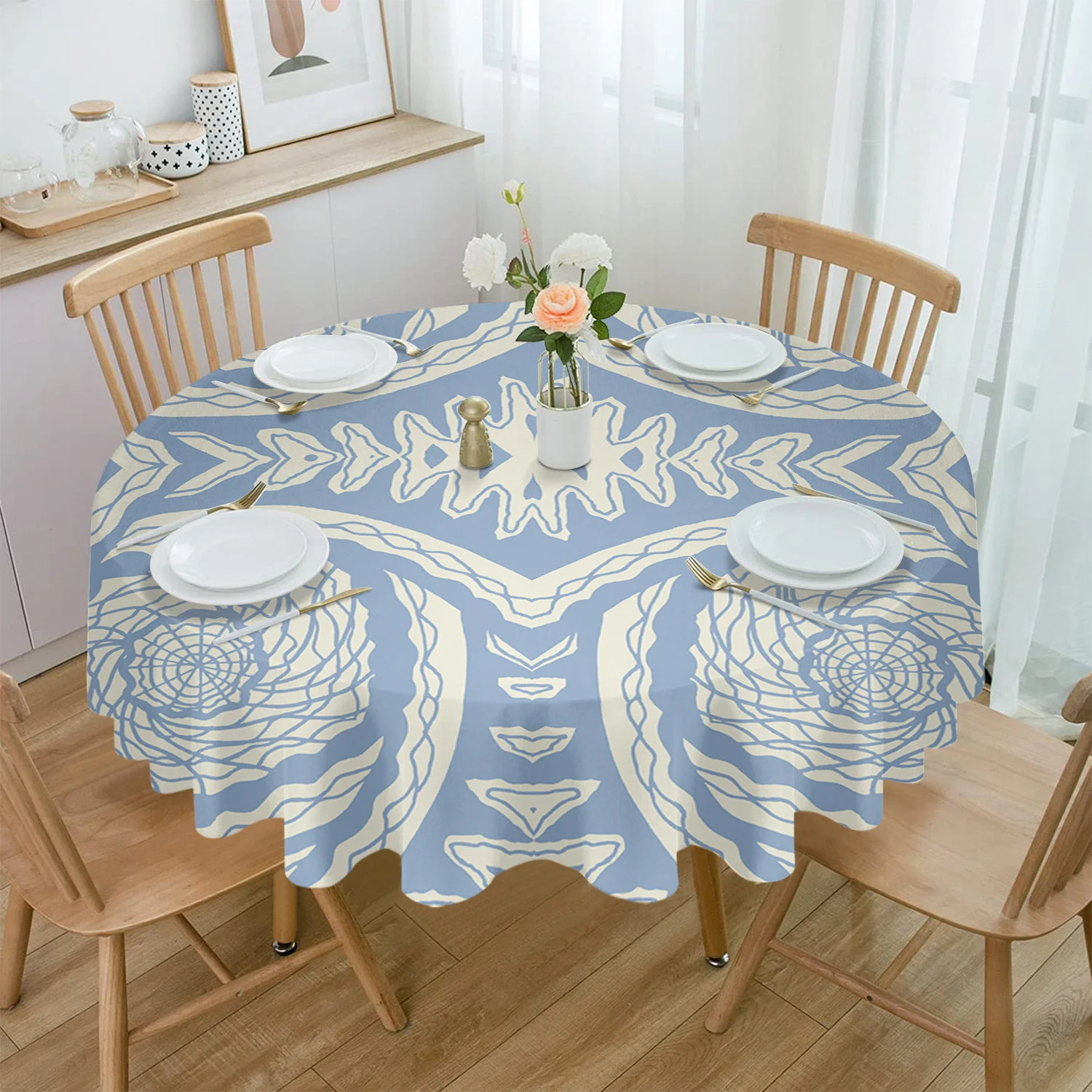 

Texture Special National Symbols Spiral Waterproof Tablecloth Wedding Home Kitchen Dining Room Table Decor Round Table Cover