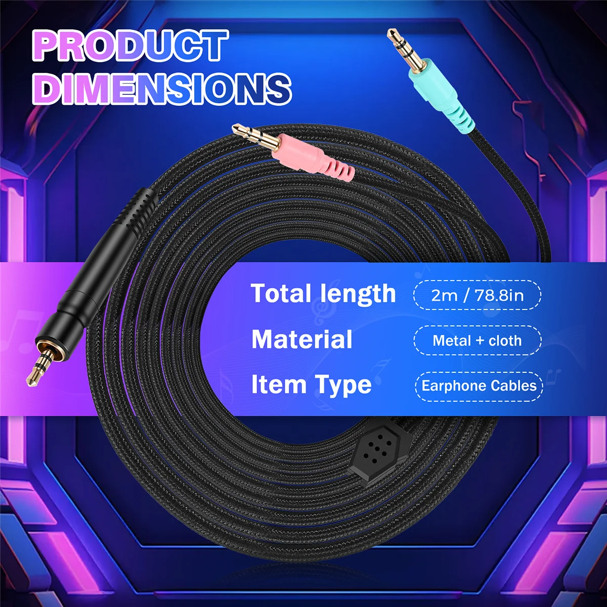 Фото Сменный кабель XFDZ для наушников Sennheiser G4ME ONE GAME ZERO 373D GSP 350/GSP 500/GSP 600 (версия для ПК 2 метра) №5