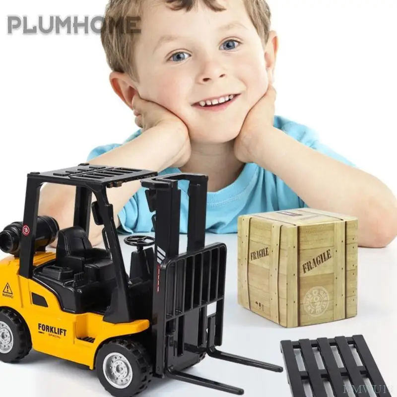 

Alloy Forklift Inertia Toy Burrs-free Excellent Workmanship Fadeless Pull Back Forklift Engineering Vehicle Inertia Toy for Kids