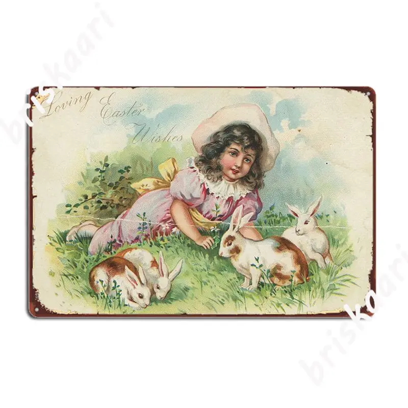 

Винтажная Пасхальная Почтовая открытка с кроликами, металлический плакат с табличкой, Настенный декор, создание стены, паба, клуба, бара, же...