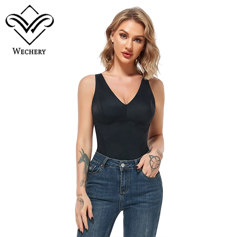 Женское боди с V-образным вырезом и съемной чашкой
