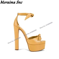 moraima snc yellow bow knot deccr platform sandals peep toe chunky heel ankle buckle sandals high heels wedding shoes on heels