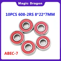10pcs abec7 608 2rs high speed bearing inline pulley bearing 608 rs skate scooter bearing 608rs red seal 8x22x7 mm shaft