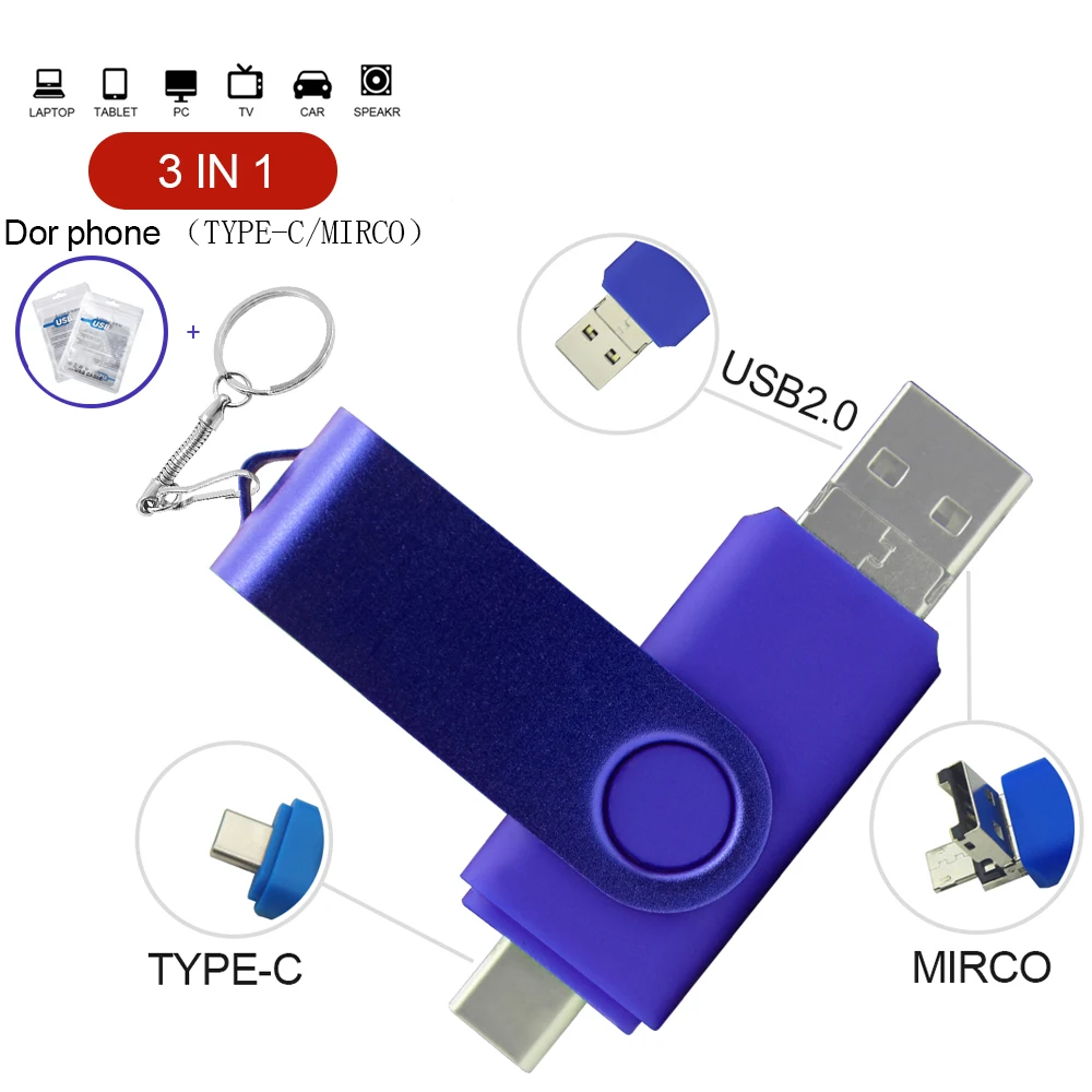 

Металлический Usb-флеш-накопитель 3 в 1, OTG Type-C, 4 ГБ, 8 ГБ, 16 ГБ, 32 ГБ, 64 ГБ, 128 ГБ