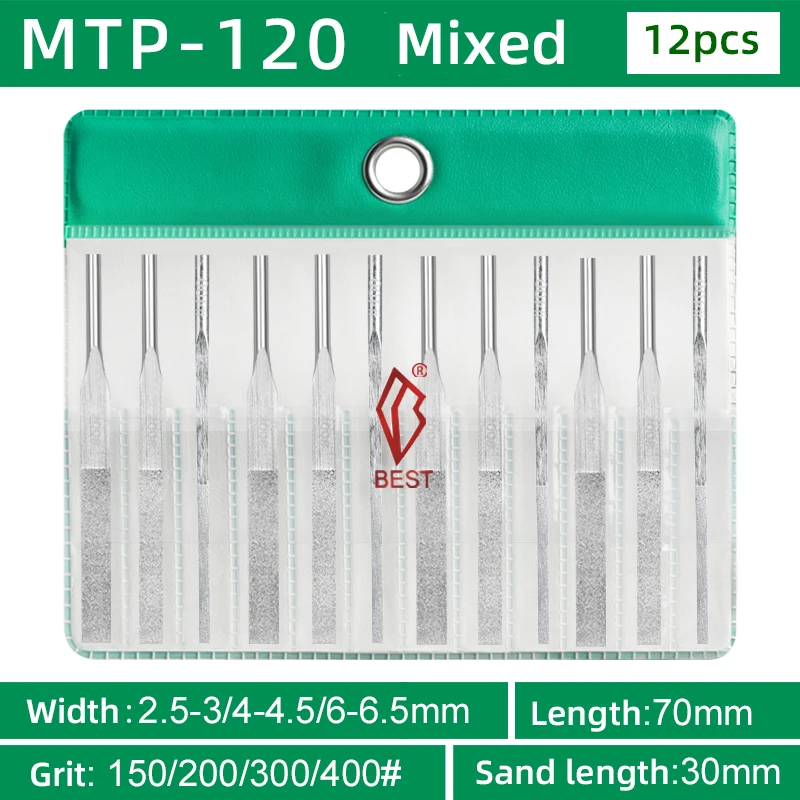 

12 шт. ультразвуковой алмазный плоский и косой напильник MTP-120 для грубой тонкой шлифовки плесени, пневматический сабельный полировальный инструмент
