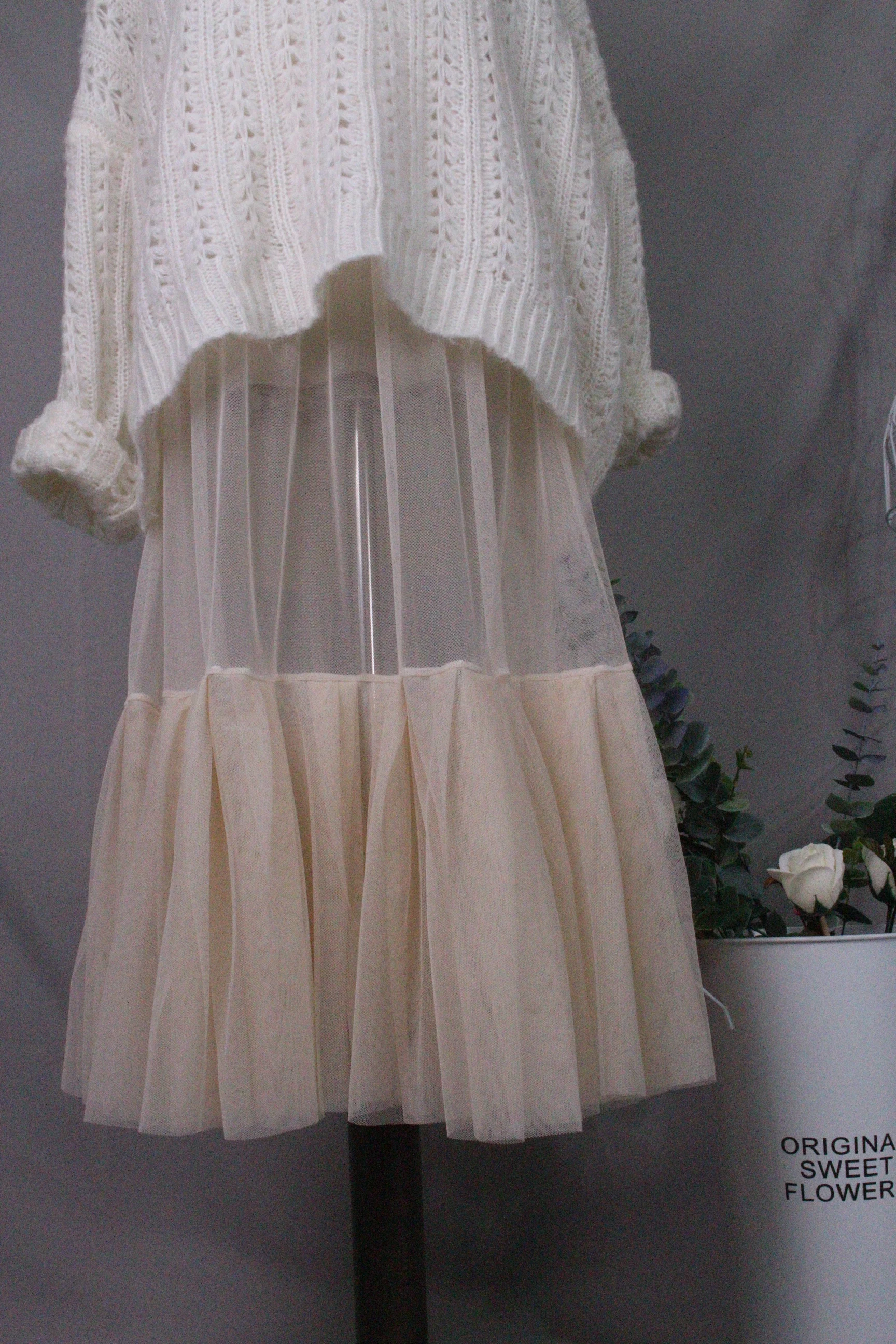 Корейский стиль прозрачная сетчатая юбка с подолом женская весна-лето