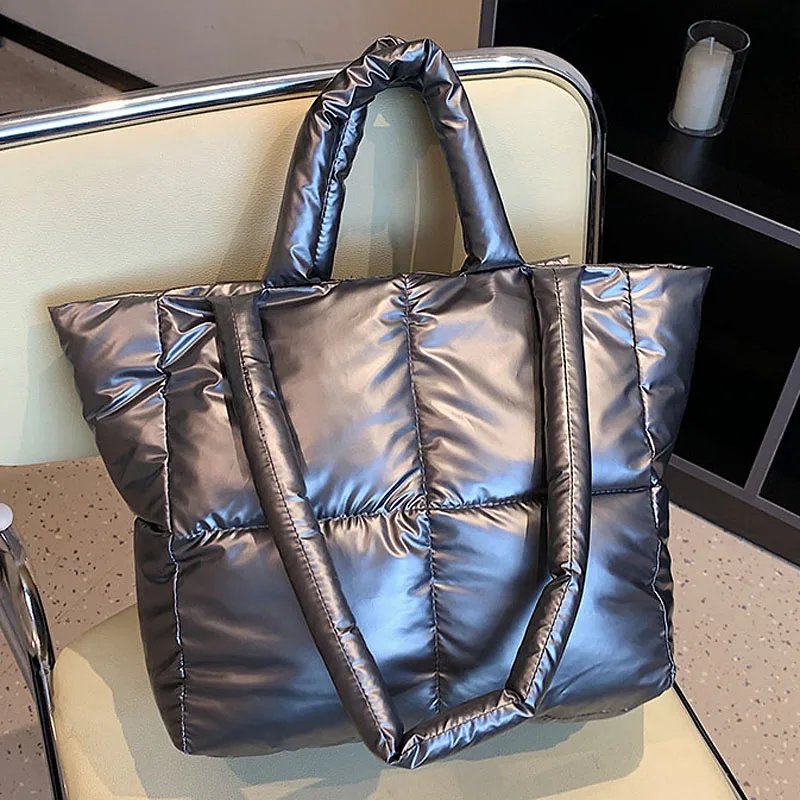 

Fashion Large Tote High Capacity Padded Handbags Designer Women Shoulder Bags Luxury Nylon Down Cotton Bag Winter Purse 2022