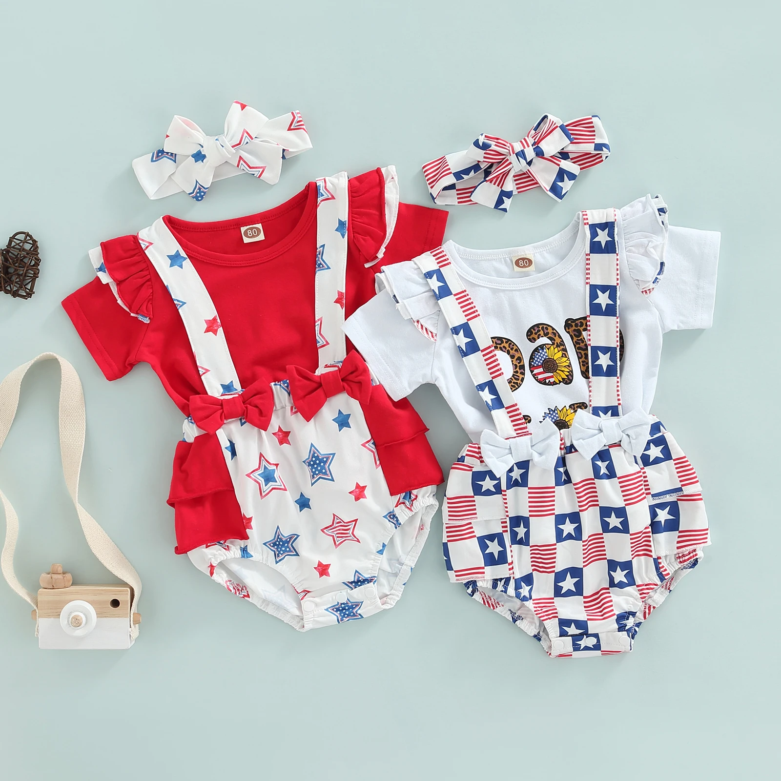 

Ma&Baby 0-24M Independence Day Infant Newborn Baby Girl Clothes Set Ruffle T-Shirt Tops Star Shorts Overall Outfits Costumes D01