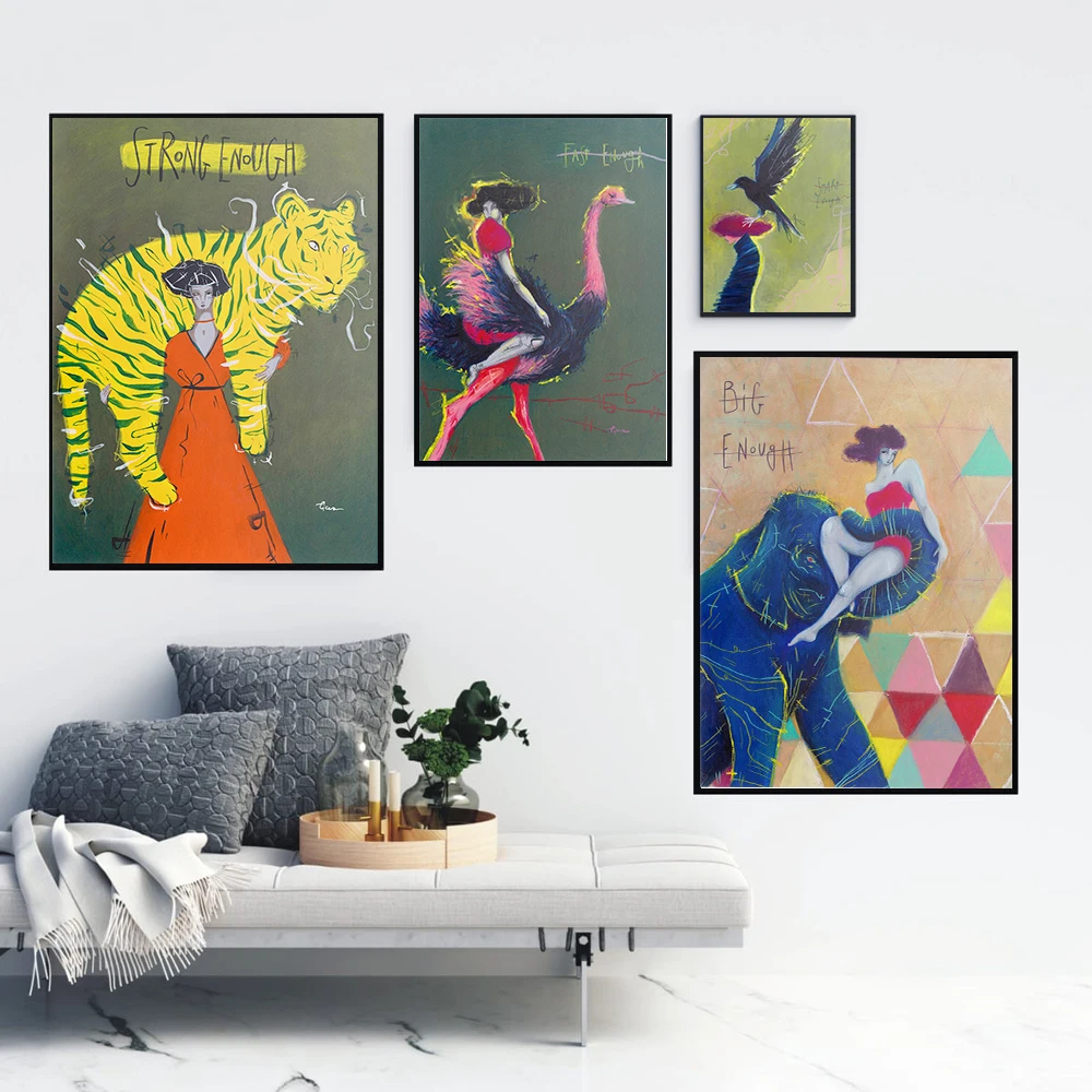 Абстрактные фигуры плакаты Тигр Слон Страус ворона картина скандинавский плакат