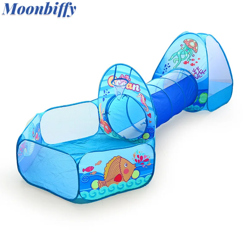 Baby Playpens Children's Tent 3-piece Playhouse Set Folding Tunnel House 3-in-1 Crawlway Basketball Pitching Pool 3-piece Set