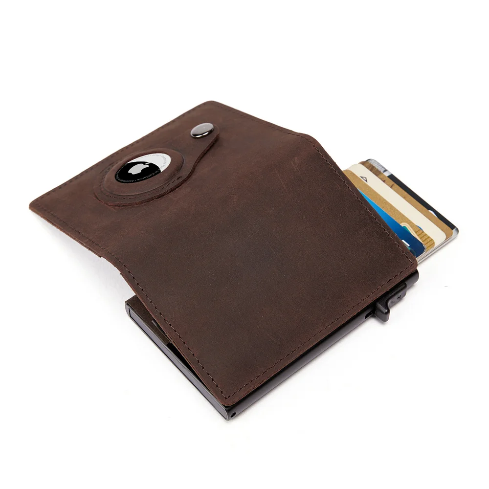 Bycobecy Customized Name Genuine Leather Card Holder For Apple Airtag Wallet Business Credit Card Holder RFID Anti-loss Purse