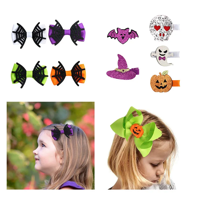 

Halloween Hair Bowknot Clips for Girls Women Spider Web Shape Costume Ghost Bat Hair Accessories Party Decorations