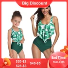 Женский купальник для матери и дочери, семейные одинаковые наряды, купальник с высокой талией, одежда для купания для мамы и ребенка, комплект бикини с листьями дерева