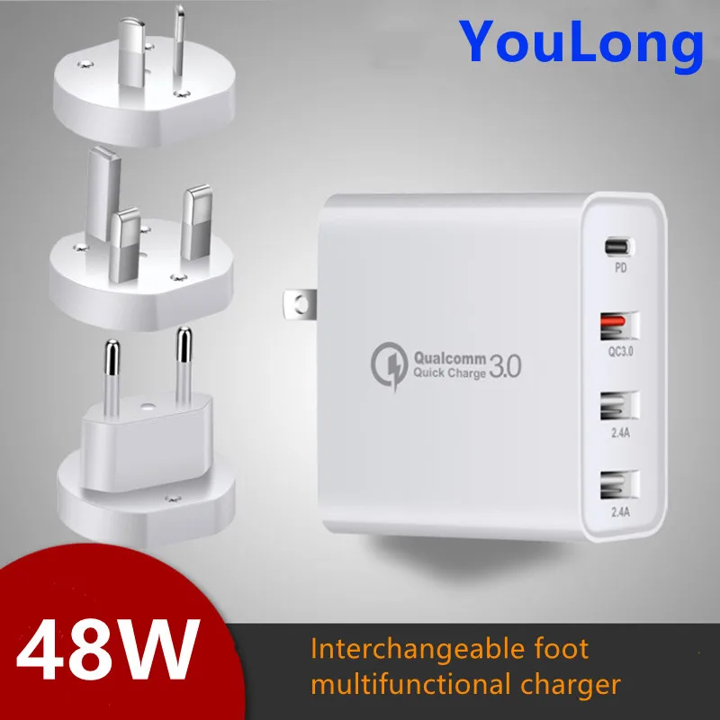 

Модель PD18W, 4 порта, 48 Вт, многофункциональное зарядное устройство, Тип мобильный телефон QC3.0, быстрая зарядка