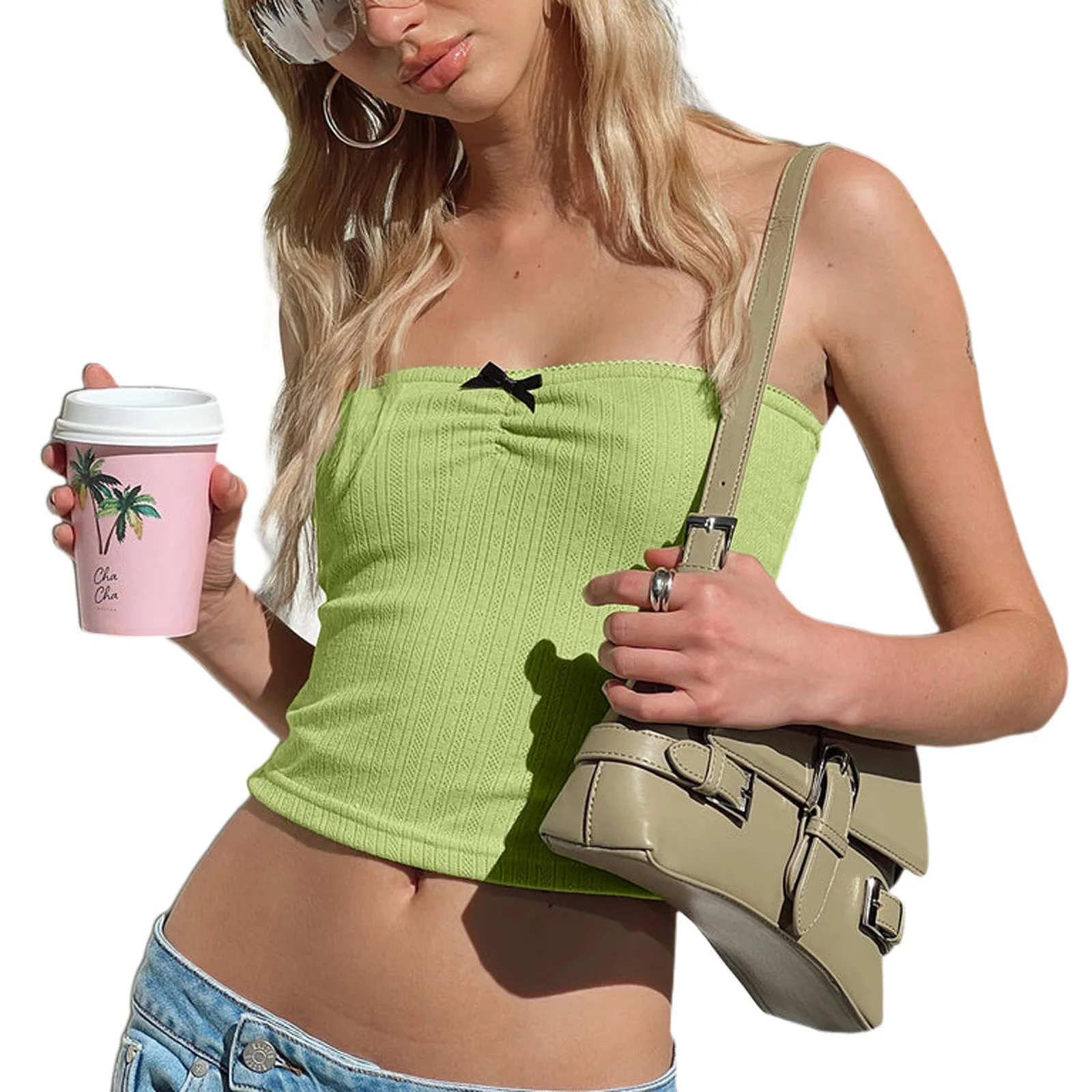

Women Solid Color Tube Tops Bow Decor Strapless Boat Neck Wrap Chest Tank Tops Summer Backless Bandeau Tops Female Clothing 2023
