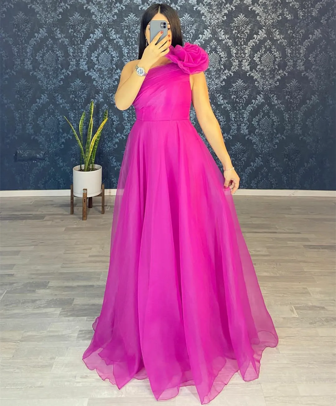 

Classic Colorful Organza Prom Dresses for Women Evening Party with Ruffles One Shoulder فساتين السهرة Plus Size Formal Dress
