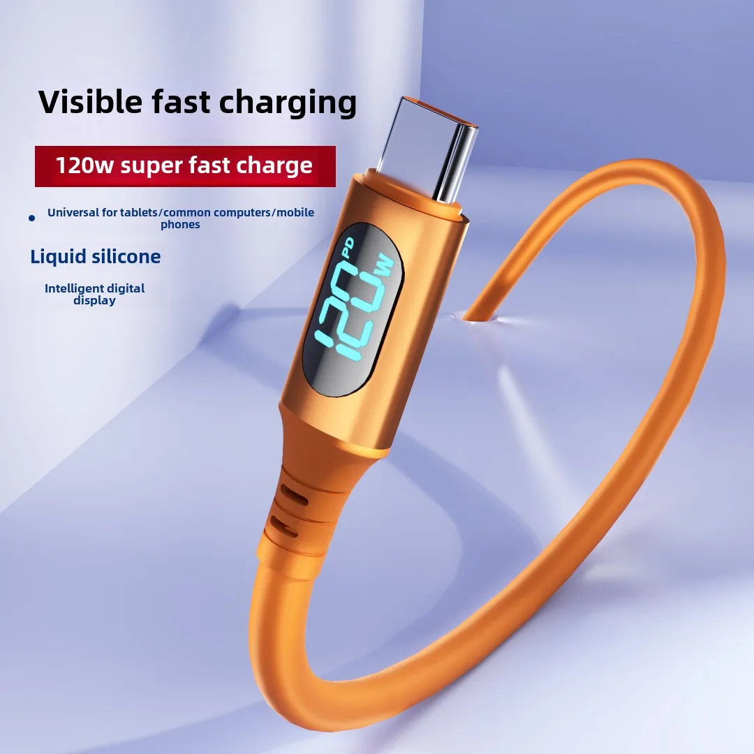 Фото NNBILI 120 Вт 6A Кабель для быстрой зарядки USB Type C для быстрой зарядки телефона Huawei P70 Samsung OnePlus Realme Кабели со светодиодным цифровым дисплеем №2