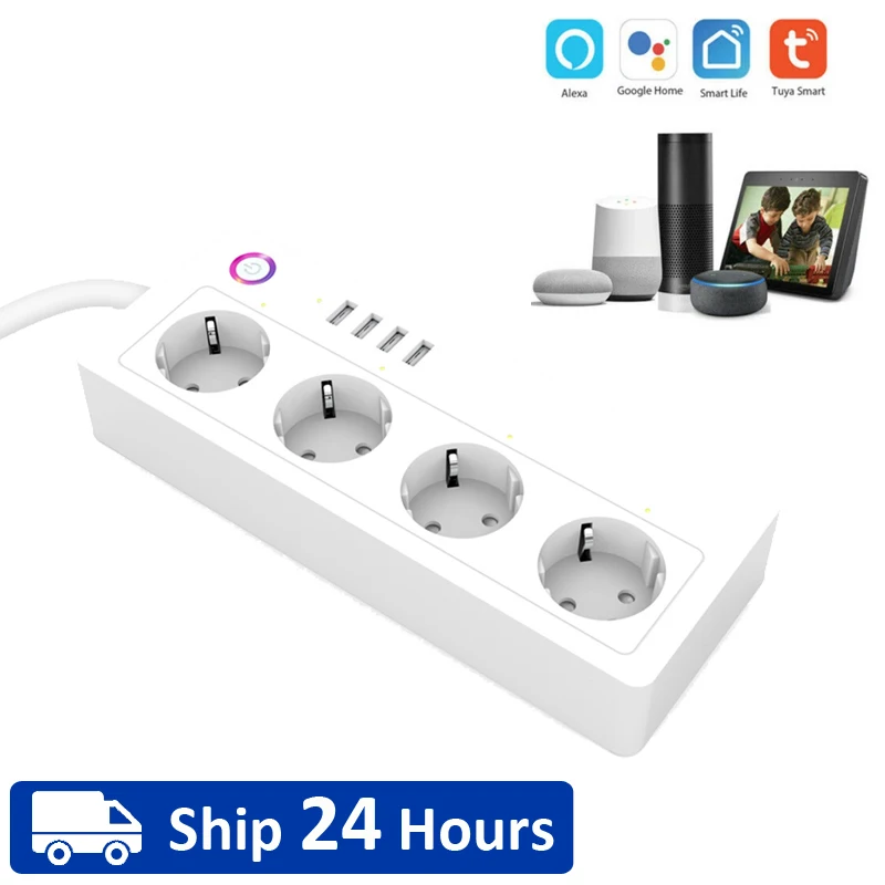 

Удлинитель TUYA с Wi-Fi, 16 А, 4 USB-порта и таймером