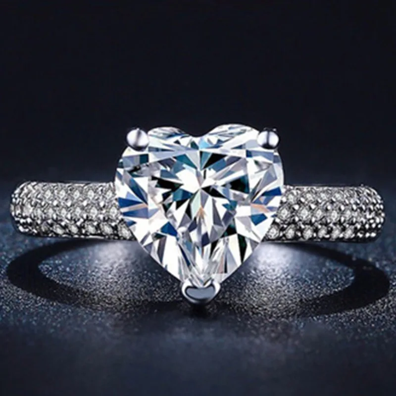 

Milangirl Fashion Crystal Heart Shaped Wedding Rings Women's Zircon Engagement Rings Glamour Jewelry