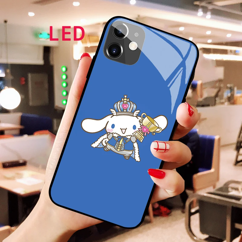 

Светящийся чехол Cinnamoroll из закаленного стекла для телефона samsung note 20 21 22 FE Pro ultre plus, роскошный модный чехол со светодиодной подсветкой