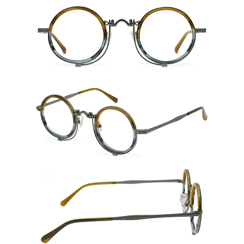 Belight Optical Japan Design Acetate Metal Prescription Vintage Retro Small Round Shape Eyeglasses Spectacle Frame Eyewear OP/9