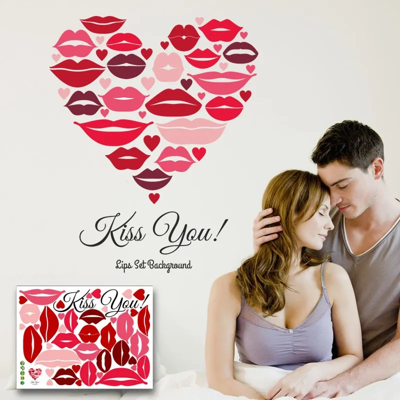 

Pink Lips Wall Stickers Kiss You Heart Shape for Home Decoration DIY Creative Wall Mural Decals Bedroom Decor Home Accessories