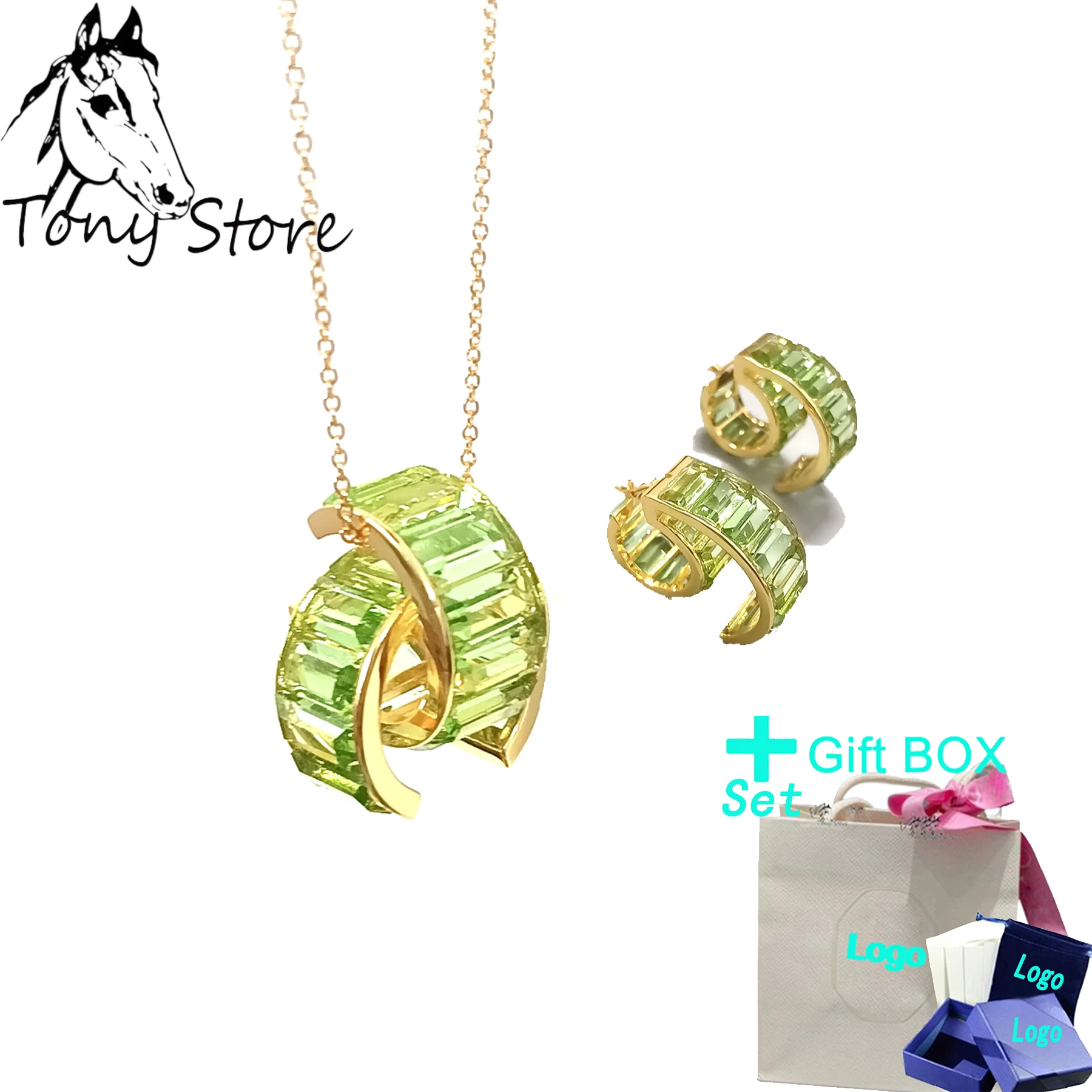 

SWA 2023 New Trend Female Jewelry Austrian Crystal Luxury Romantic Gift Green Crystal Earrings Free Delivery Gith Box