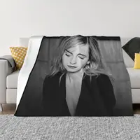 Emma Watson Actor Blankets Fleece Decoration Black and White Portable Super Soft Throw Blanket for Home Office Bedding Throws