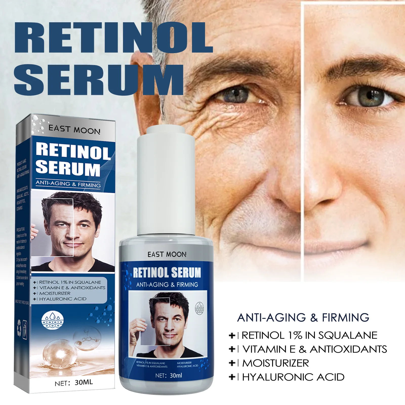 

Retinol Facial Serum For Man Anti Aging Wrinkle Remover Lifting Tightening Pore Moisturizing Face Korean Skin Care Products 30ml