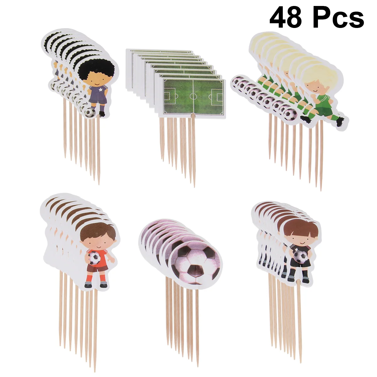 

48pcs Football Boy Theme Cake Dessert Toppers Cake Picks Cupcake Decoration Party Supplies for Birthday Dessert Shower Birthday