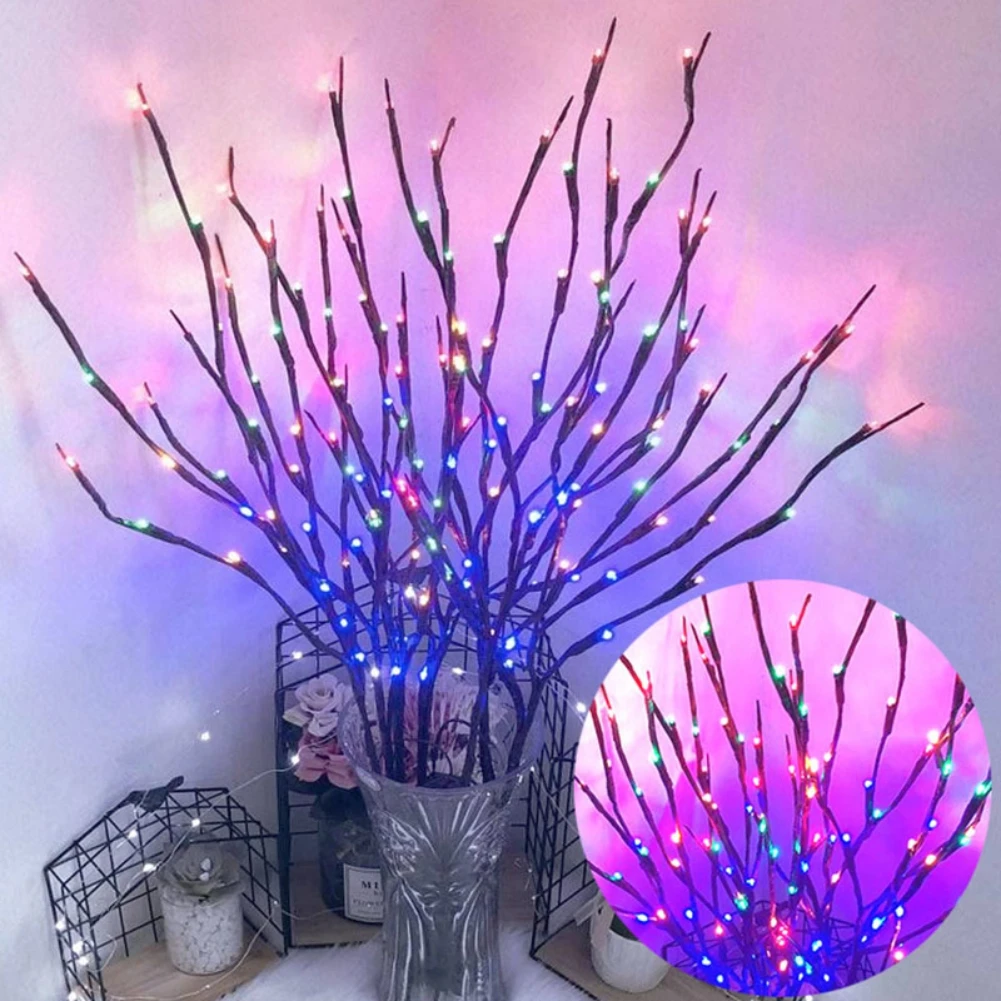 20 LED Bulbs Willow Branch Light Battery Powered Tall Vase Filler Willow Twig Lamp For Home Christmas Wedding Decorative Lights