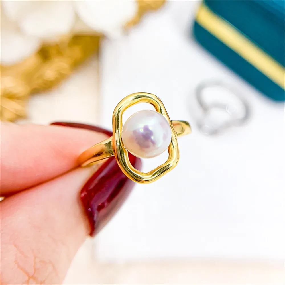 

Classic Rings Resizable Design Rings Base 18K Gold-Plating Pearl Rings Settings Women DIY Pearl Rings Accessory No Pearl