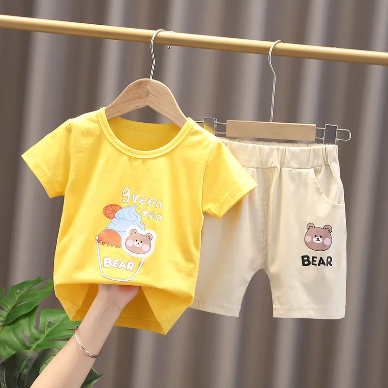 

2022 Children Cotton Out Clothes Summer Baby Boys Cartoon Bear T Shirt Shorts 2Pcs/Sets Infant Kids Fashion Toddler Tracksuits