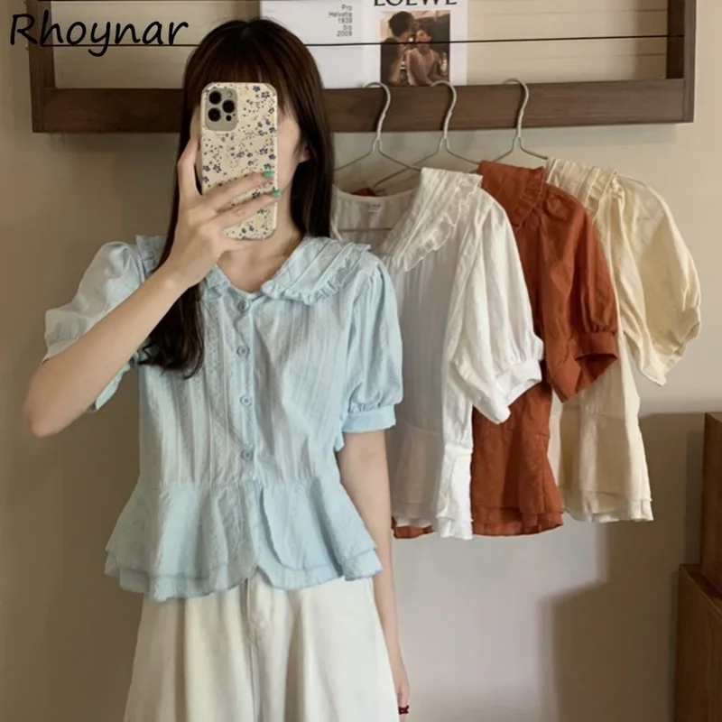 

Shirts Women Sweet Kawaii College Ins Summer Cosy Clothing Korean Style Solid Popular Fashion Young Ladies All-match New Design