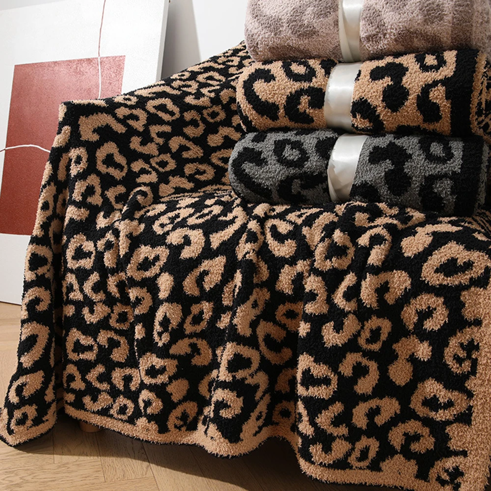 Многофункциональное вязаное одеяло с леопардовым принтом жаккардовое для