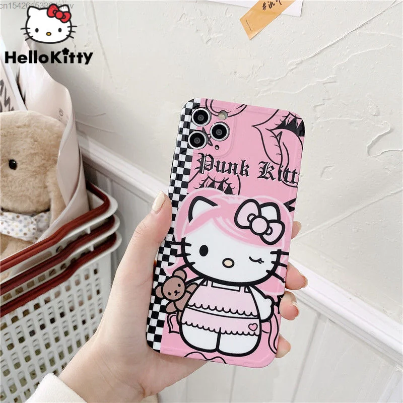 

Sanrio Cartoon Hello Kitty Shockproof Protective Case For Iphone 11 12 13 X Xs Xr Pro Max Se2 Phone Cover Cute Anime Shell Y2k