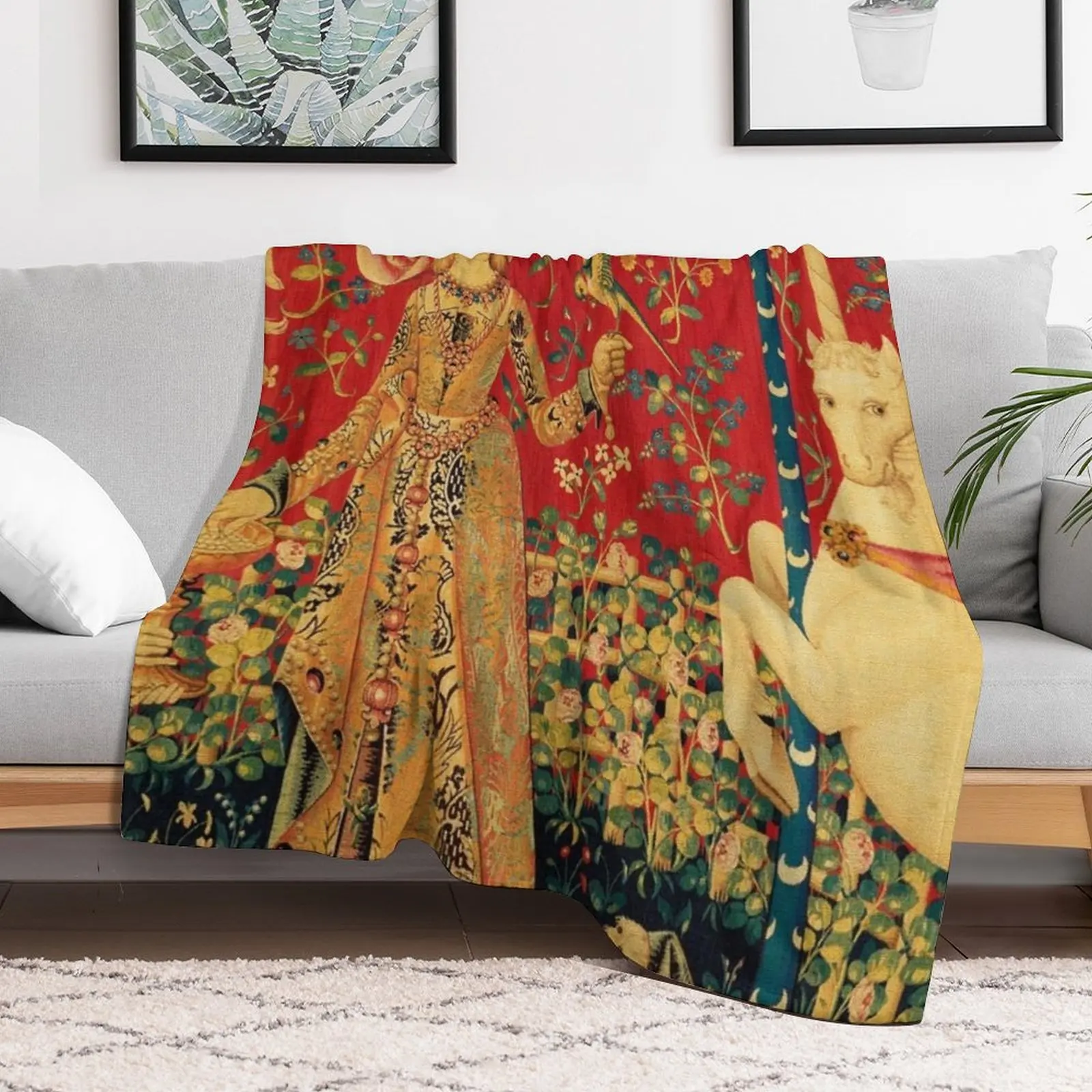 LADY AND UNICORN Taste Detail красные зеленые фэнтезийные цветы одеяло с животными для дивана