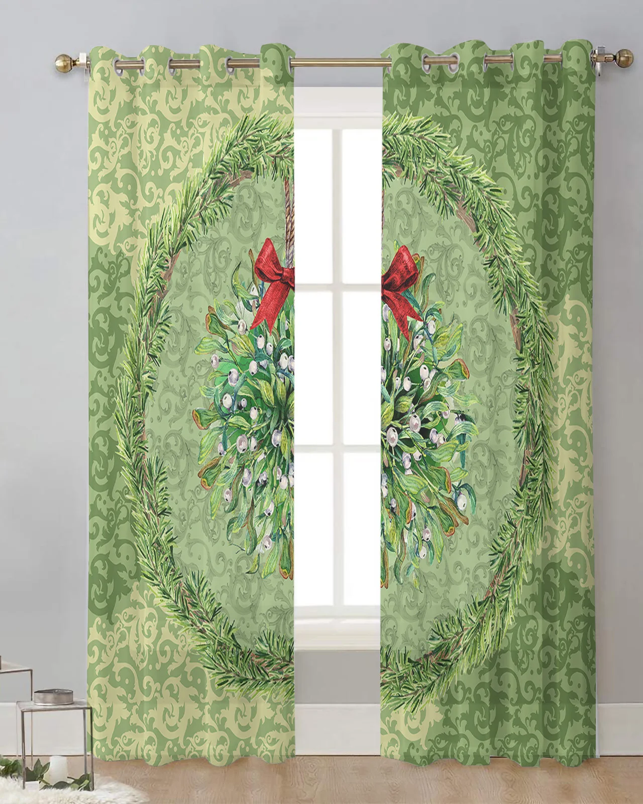 

Рождественский венок в стиле ретро, цветные фатиновые занавески с цветочным рисунком, занавески для гостиной, кухни, прозрачные оконные шторы с Люверсами