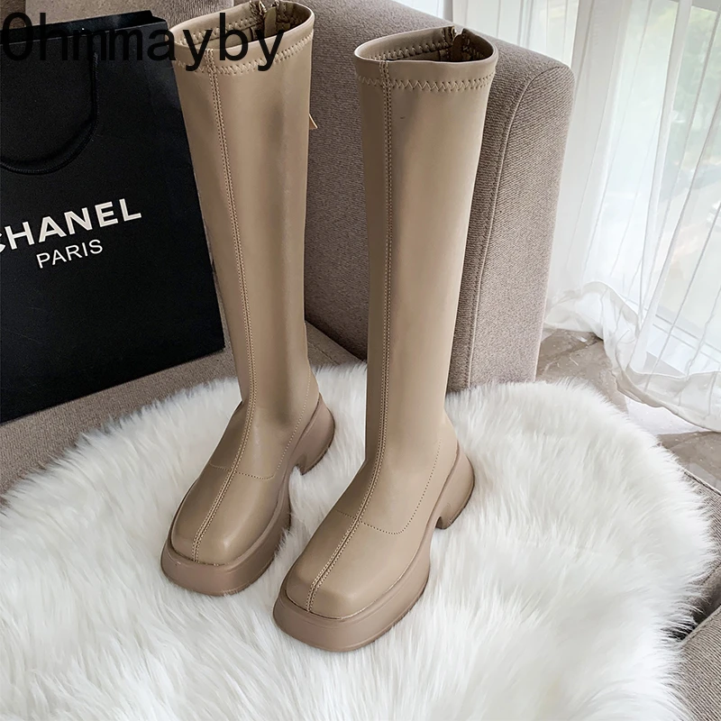 2022 Winter Platform Women Long Boot Back Zipper Ladies Elegant Soft PU Leather Knee-High Boots New Thick Sole Keep Warm Shoes