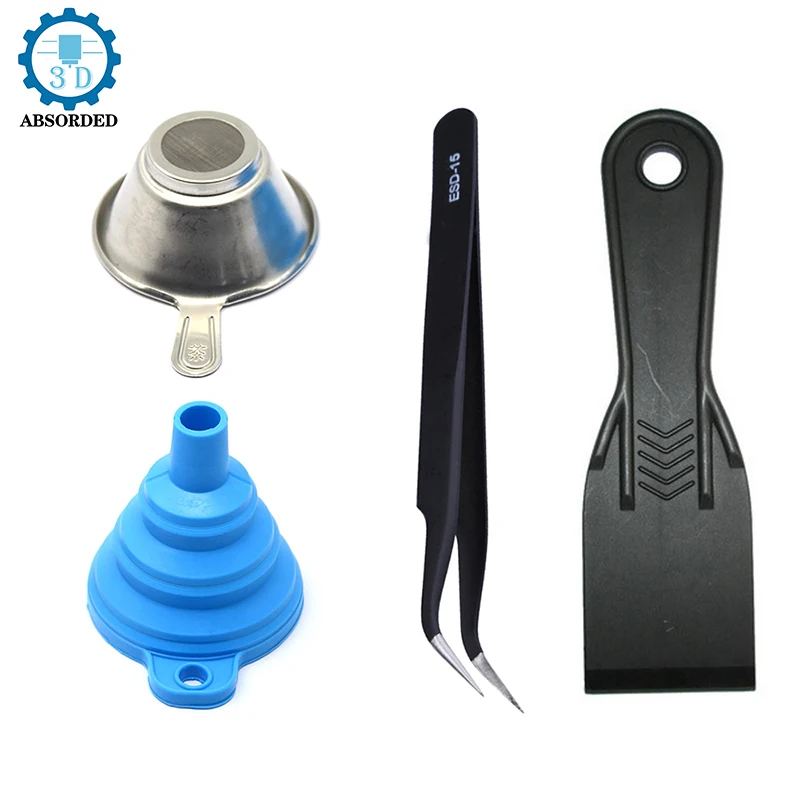 SLA Resin Accessories Silicon Funnel+Metal UV Resin Filter Cup+Tweezers Special Tool Shovel for Photon DLP ELEGOO Mars 2 Pro 3