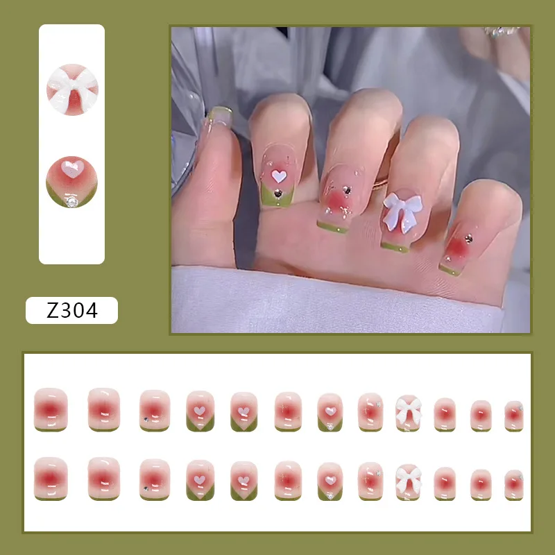 

New manicure stickers wearing nail nails pink green spring spring and summer new white bow girl cute wholesale