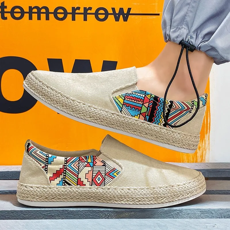 Мужские новые летние льняные дышащие повседневные туфли на плоской подошве