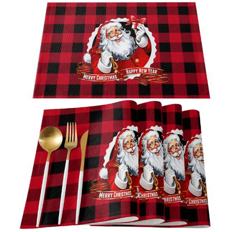 

NEW Christmas Tree Santa Claus Natural Jute Burlap Printed table place mat pad Cloth placemat cup coffee coaster doily kitchen