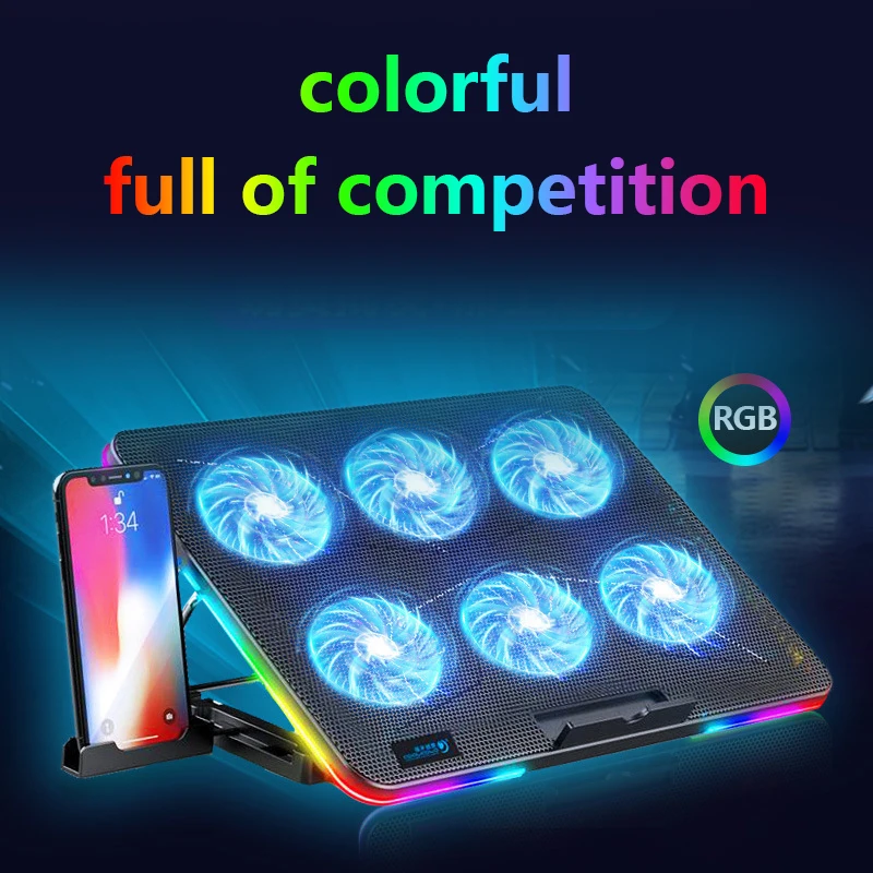 

New 2 Usb Ports Gaming Laptop Cooler Portable Led Lights Fan Cooling Stand Adjustable Notebook Stand Foldable Desk Riser Rgb