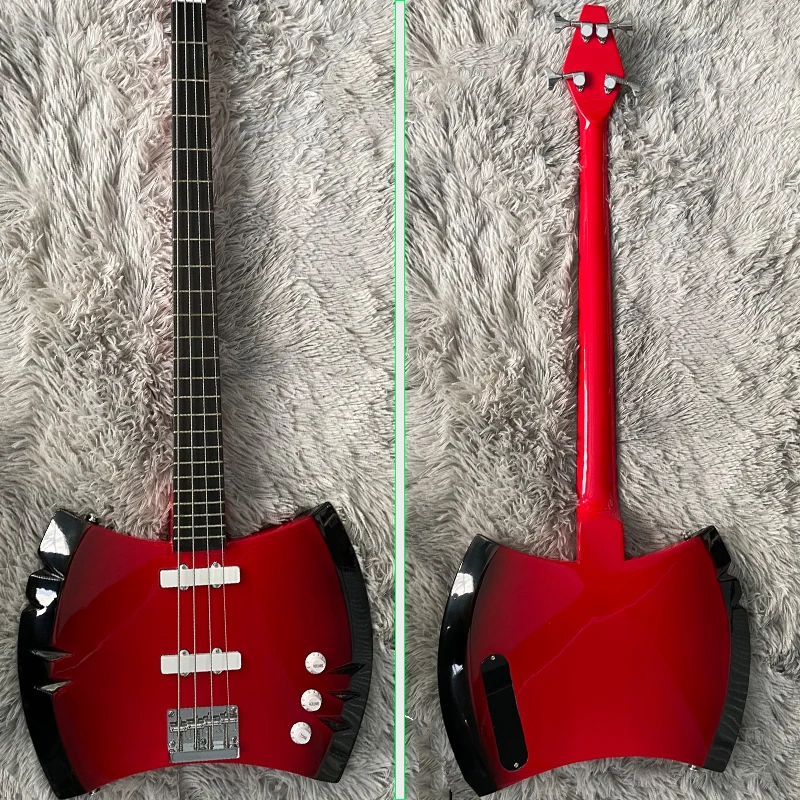 

Под заказ, высококачественные красные бас-гитары с 4 струнами, двухсторонний топор, гитары 2S, пикапы, хромированная фурнитура, фингерборд из ...